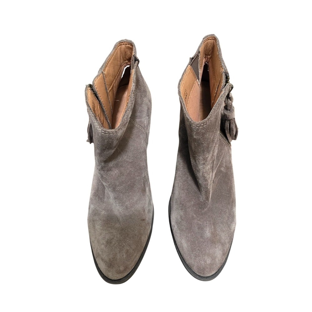 Vionic Taupe Weather-Resistant Suede Ankle Boots Tassel Zipper Closure & Stacked